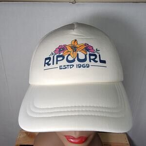 Rip Curl Low Profile Snap Back Cream Trucker Hat Floral "Estd 1969"